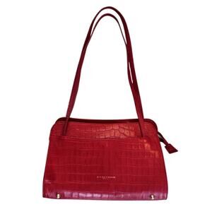 Divina Firenze Red Shoulder Bag Genuine Leather Croc Pattern Made in Italy